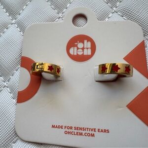 Limited Edition- Oh Clem Gold Chunky Huggie Hoop Earrings with Red Stars